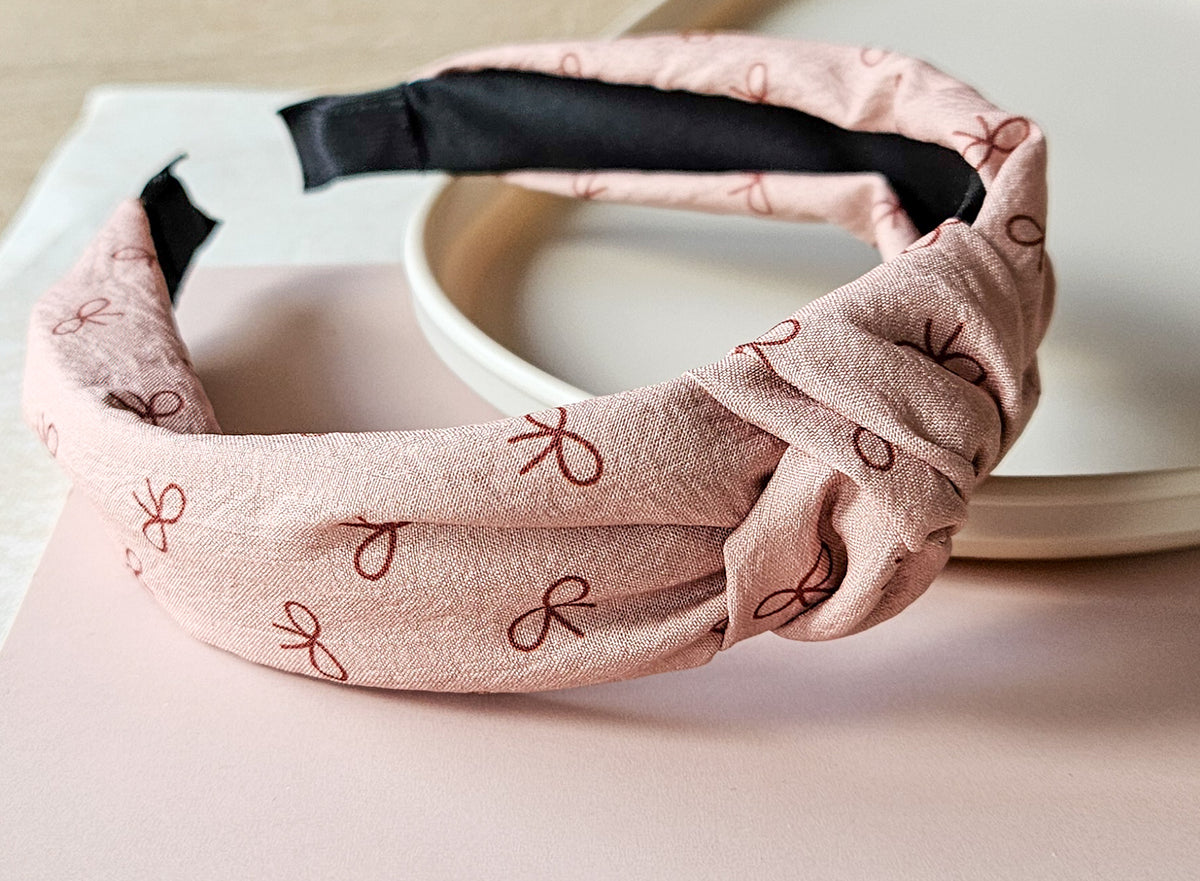Knoop haarband/diadeem - Strik oudroze- beige