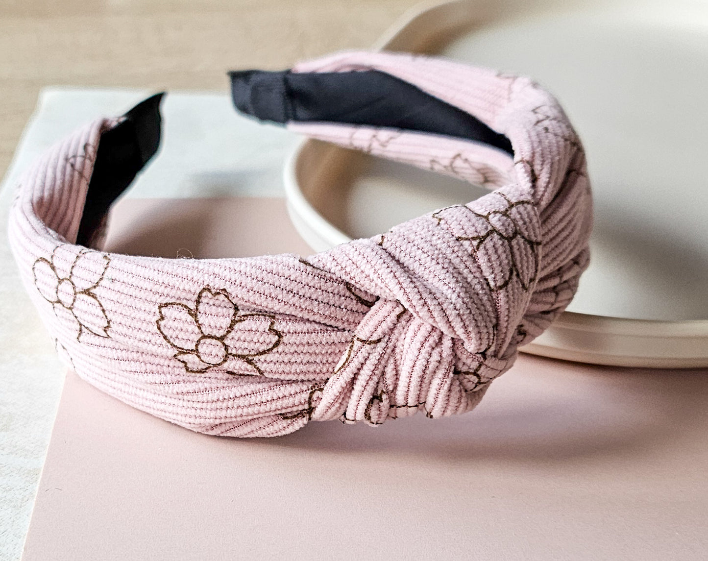 Knoop haarband/diadeem - Bloem oudroze