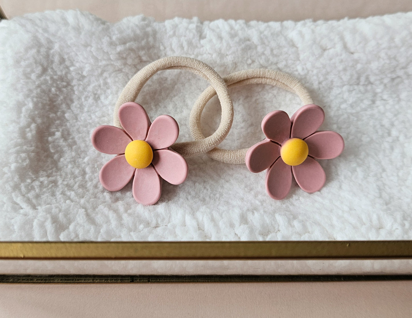 Haarelastiek set - Grote bloem oudroze