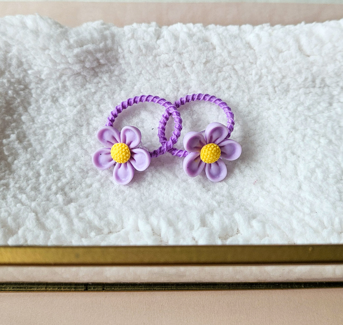 Mini haarelastiek set - Paarse bloem