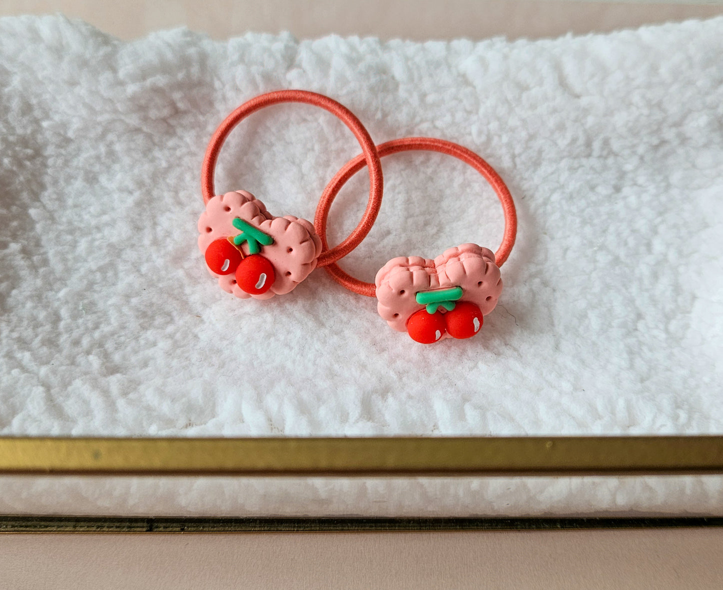 Haarelastiek set - Roze hartjes-kers