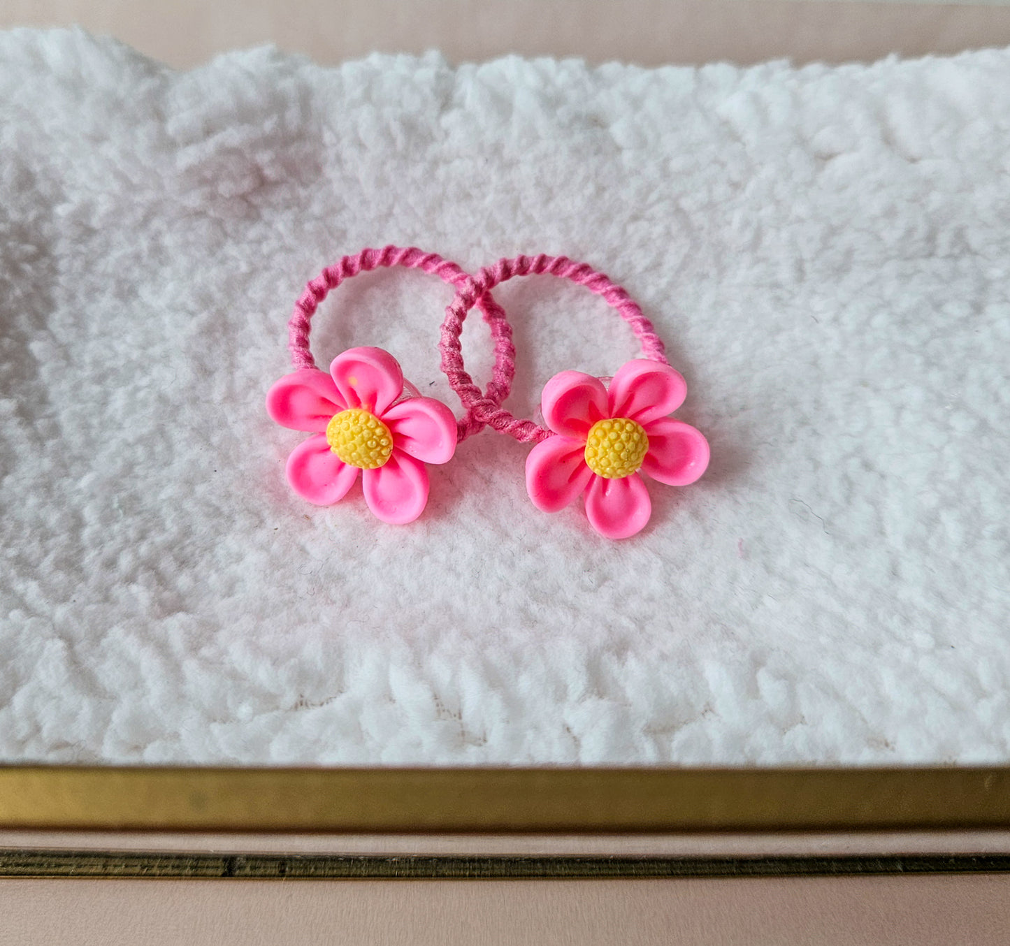 Mini haarelastiek set - Roze bloem