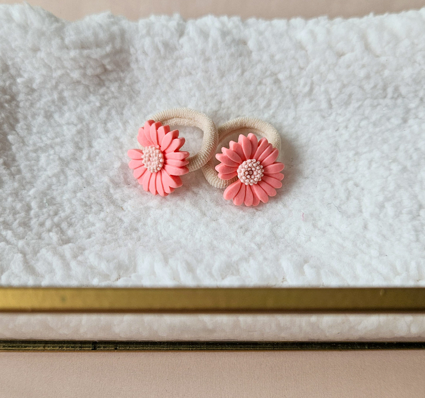 Mini haarelastiek set - Roze madelief