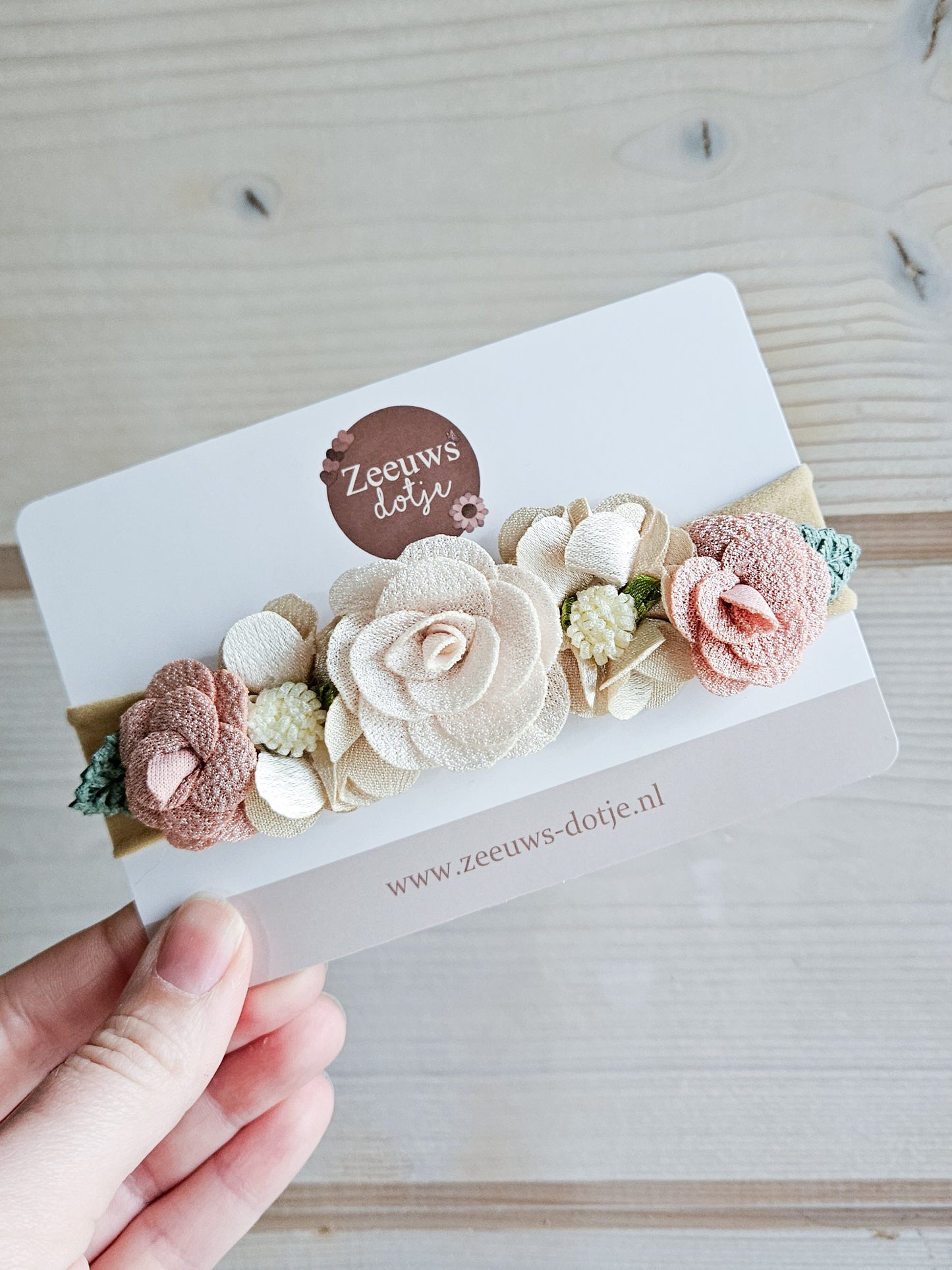 Haarbandje - Love roze/ creme