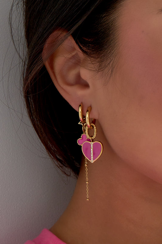 Oorbellen - Fuchsia roze hartjes met steentjes
