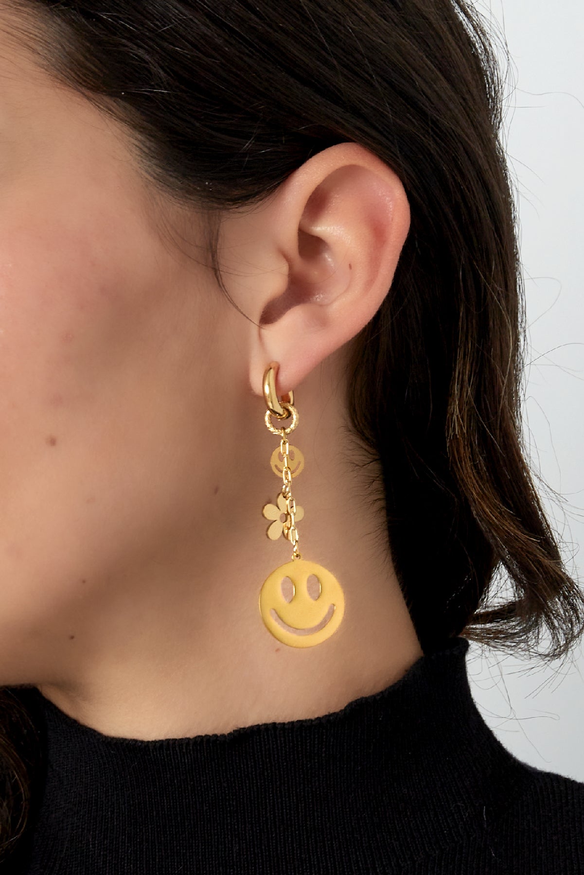 Oorbellen Smiley & flower - gold