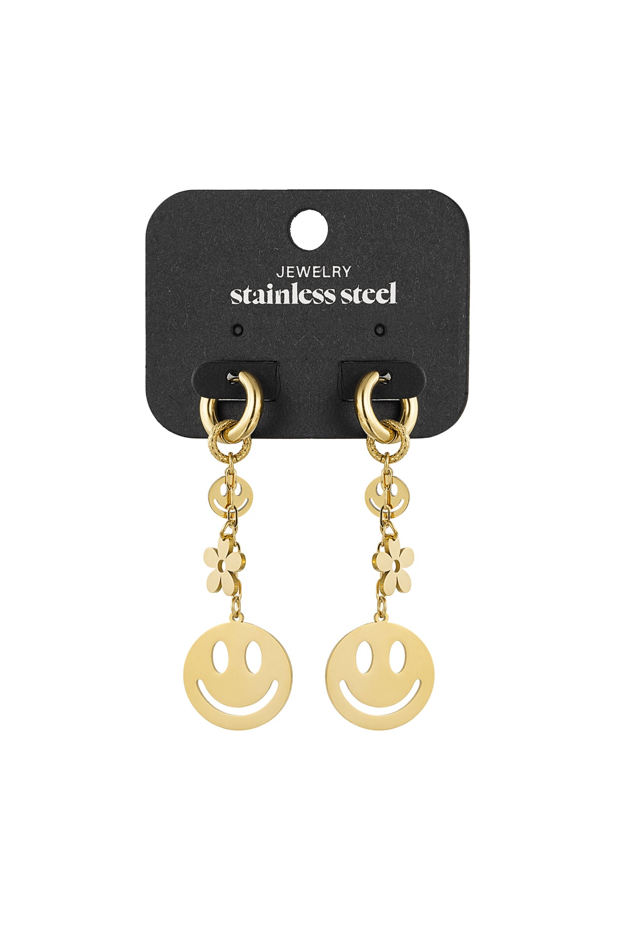 Oorbellen Smiley & flower - gold