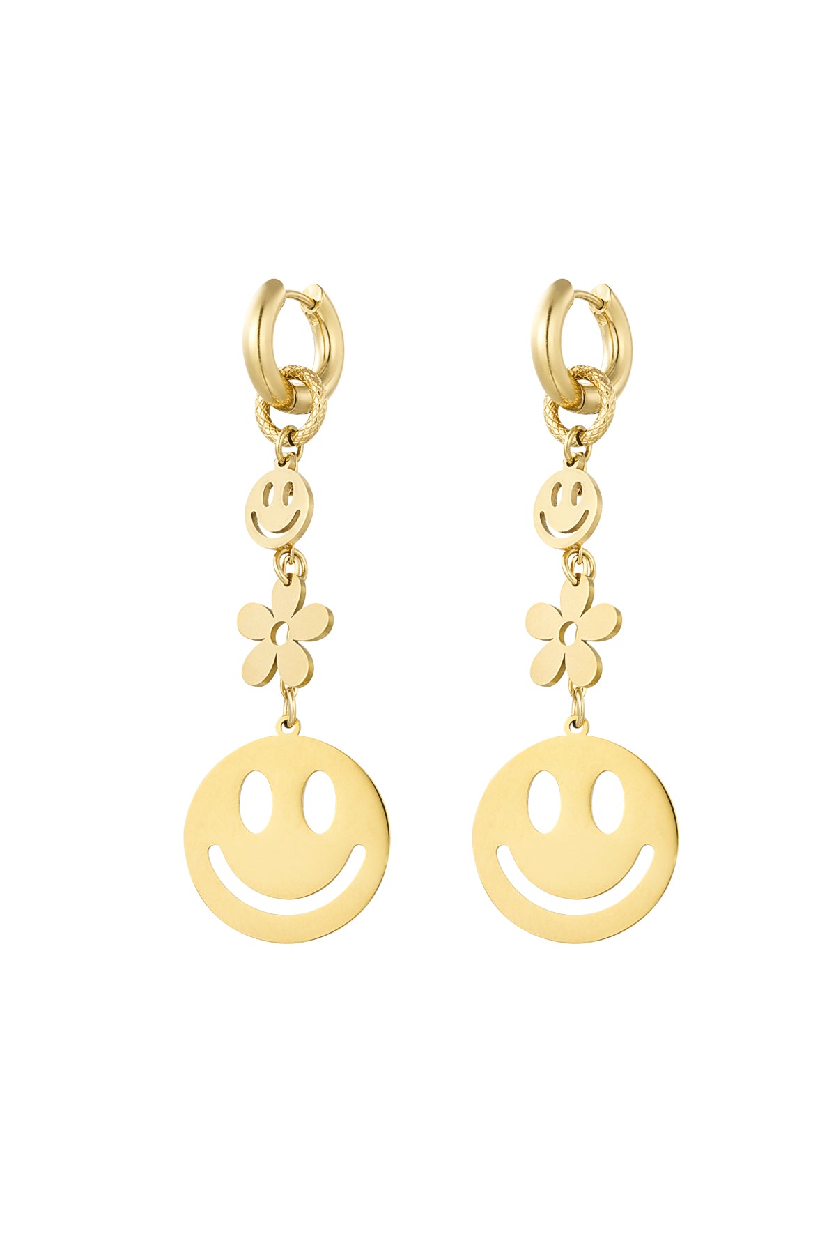 Oorbellen Smiley & flower - gold