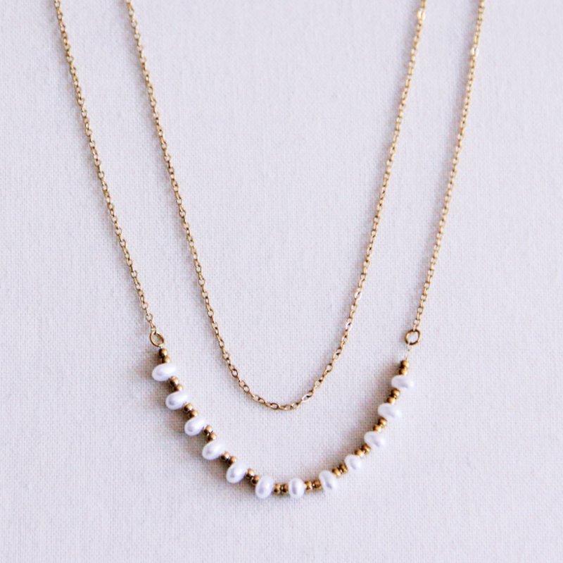 Parelketting - White/ Gold
