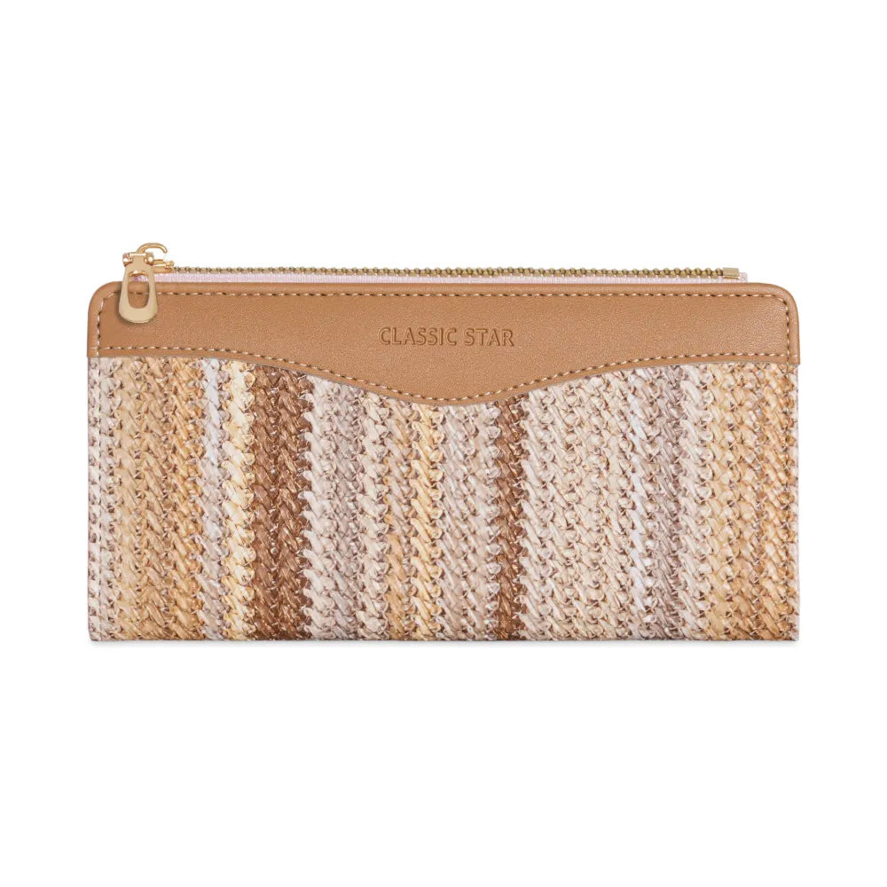Damesportemonee -  Geweven Cognac/ Beige