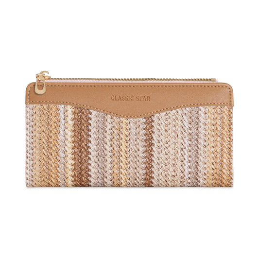 Damesportemonee -  Geweven Cognac/ Beige