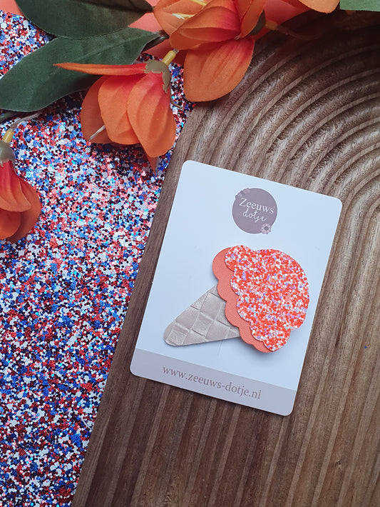 Haarspeldje - oranje ijsje met glitters