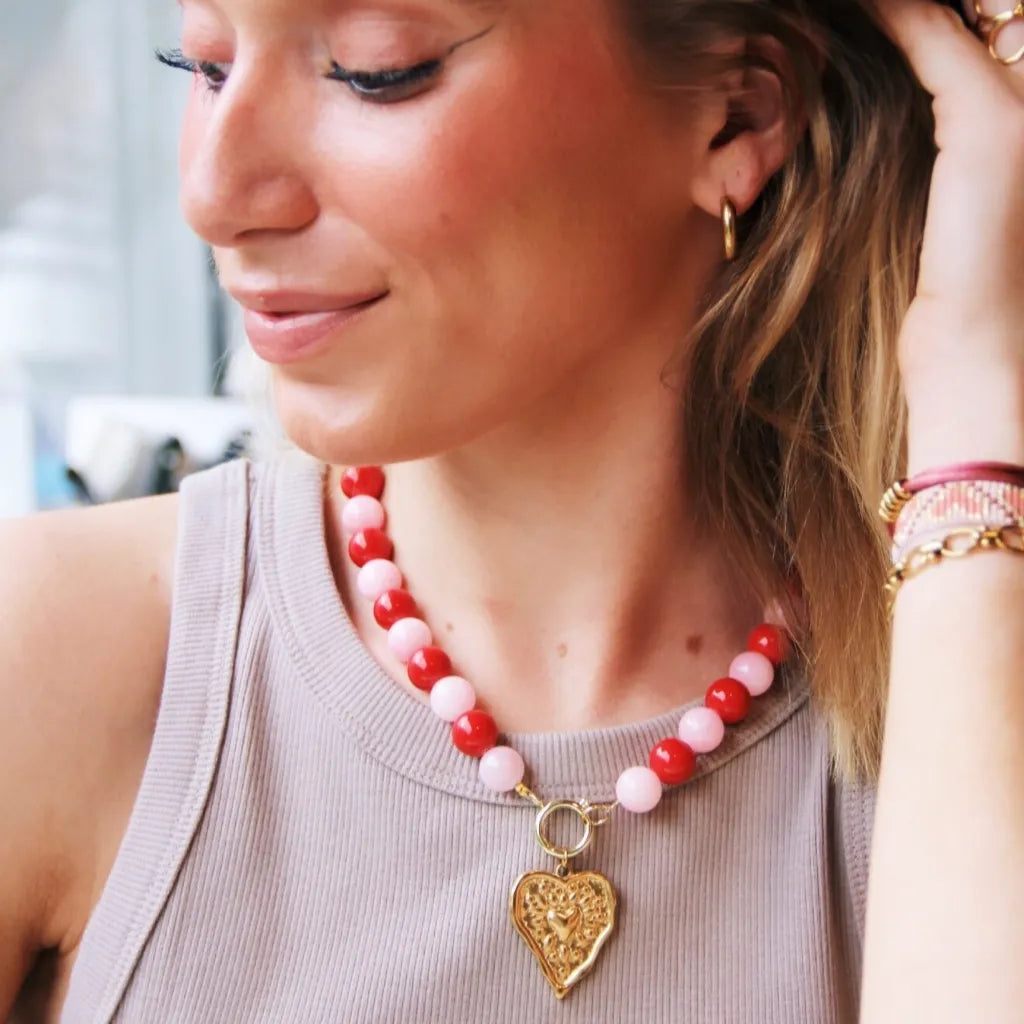 Ketting - Natuursteen Red & Pink