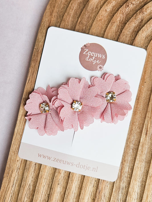 Haarspeldje - Trio Blossom Oud roze