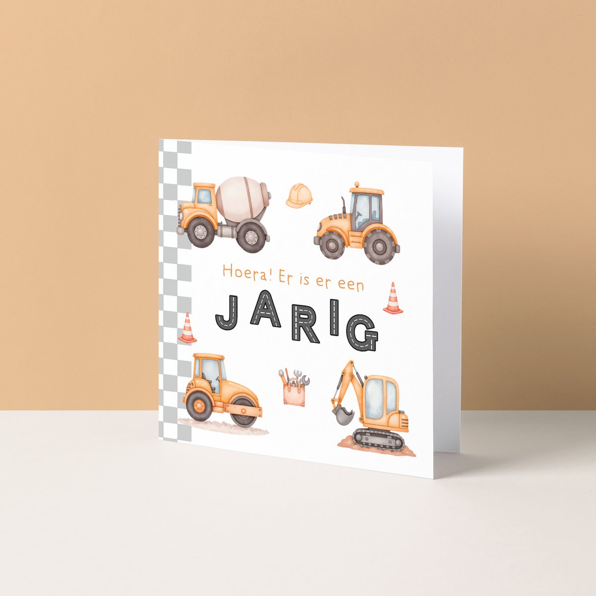 Dubbele Wenskaart - Bouw & Werkverkeer, er is er 1 jarig!