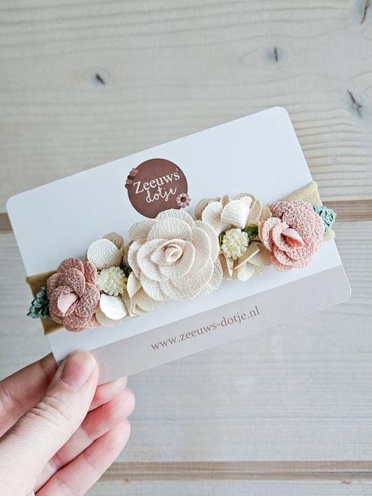 Haarbandje - Love roze/ creme