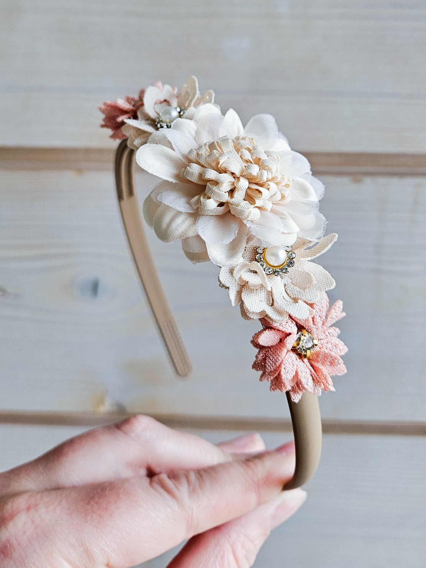Diadeem - Bloemen créme- roze
