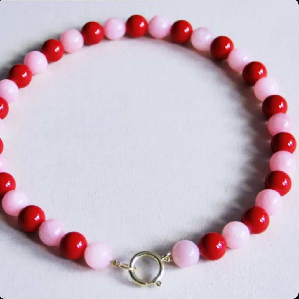 Ketting - Natuursteen Red & Pink