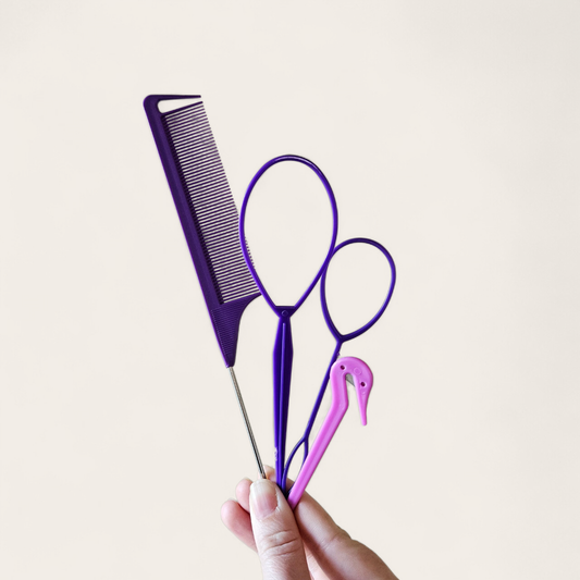Haarstyling Startersset - Puntkam, Topsytailtools & elastiekmesje paars
