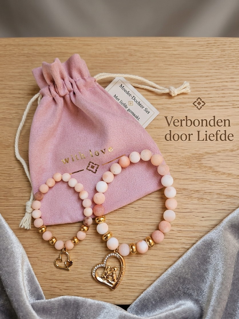 Handgemaakte armbanden van ECHTE natuursteen (mat roze/beige)