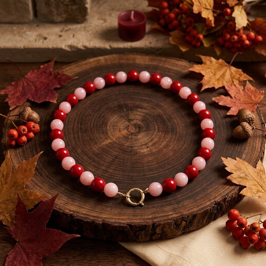 Ketting - Natuursteen Red & Pink
