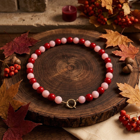 Ketting - Natuursteen Red & Pink